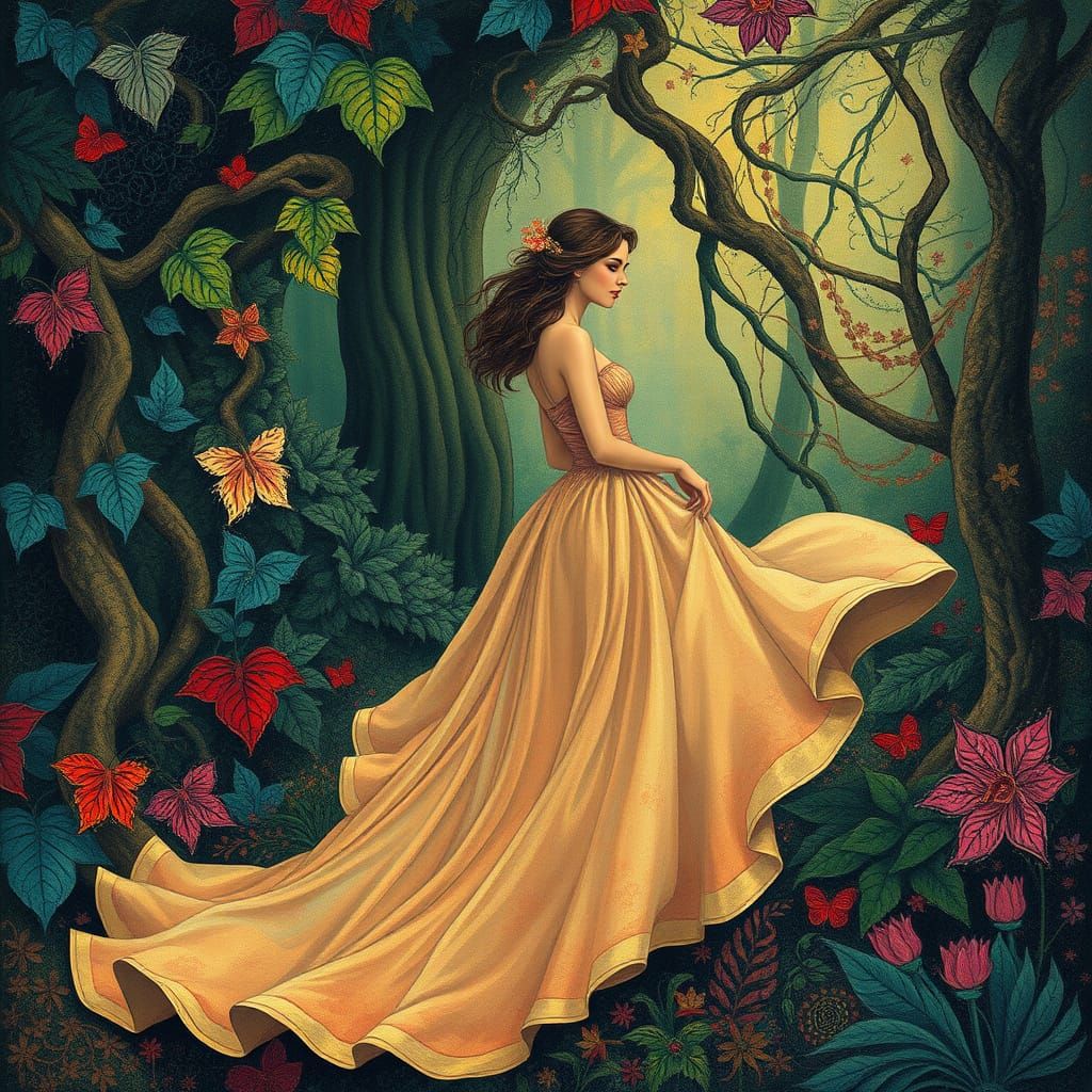 Enchanted Forest Goddess in Whimsical Realism Style