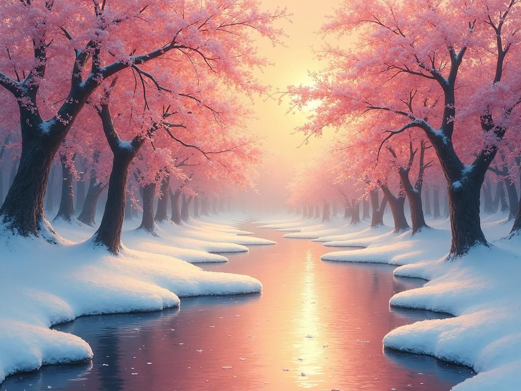 Serene Melting Snow Landscape in Impressionist Style