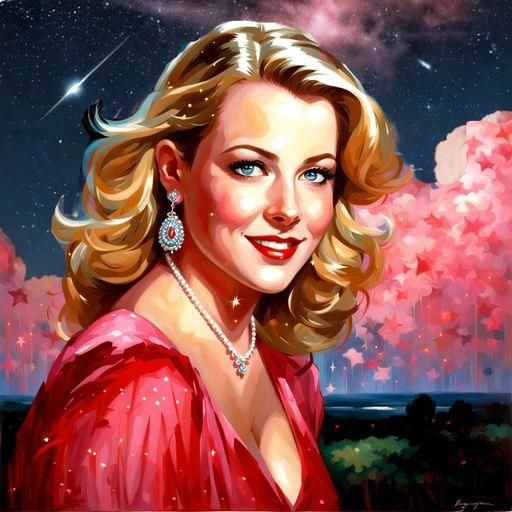 Pink Clouds and Shooting Stars at Night