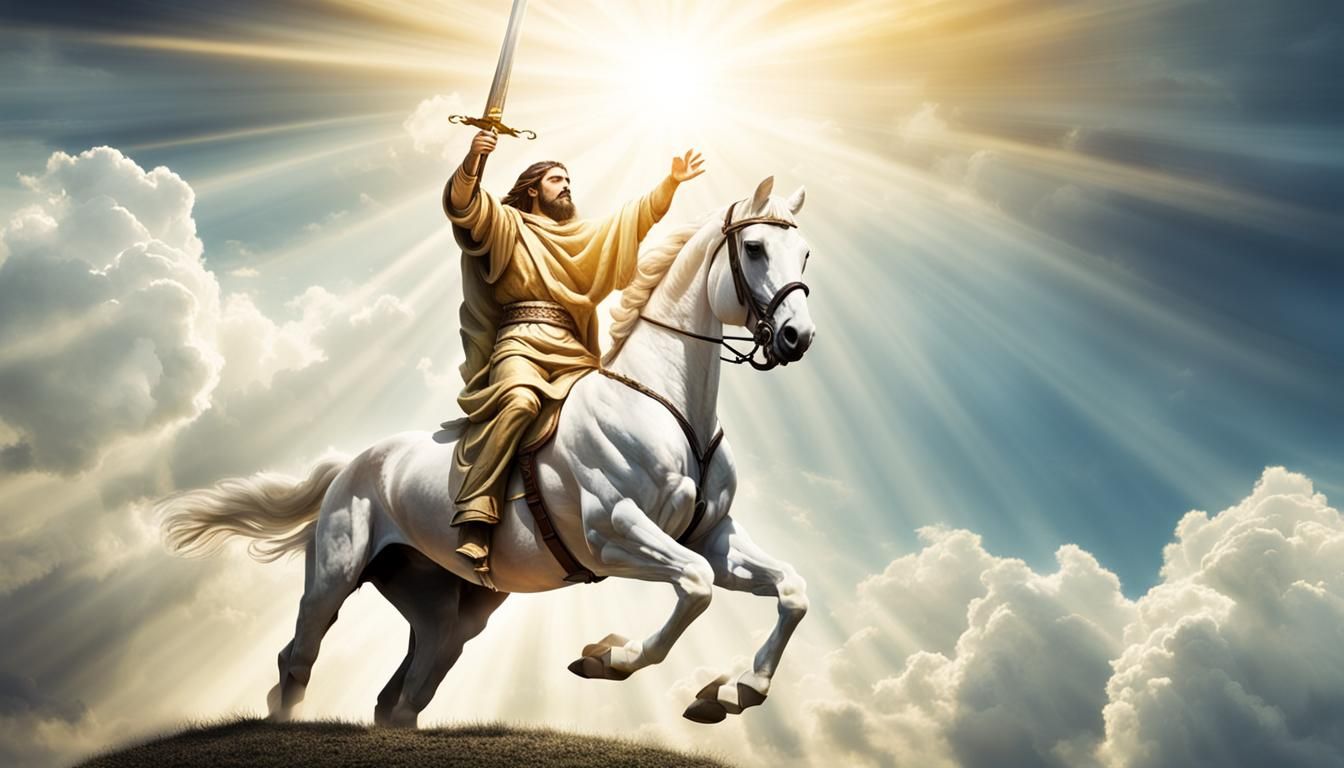 Jesus Christ with Sword of Fire on White Horse
