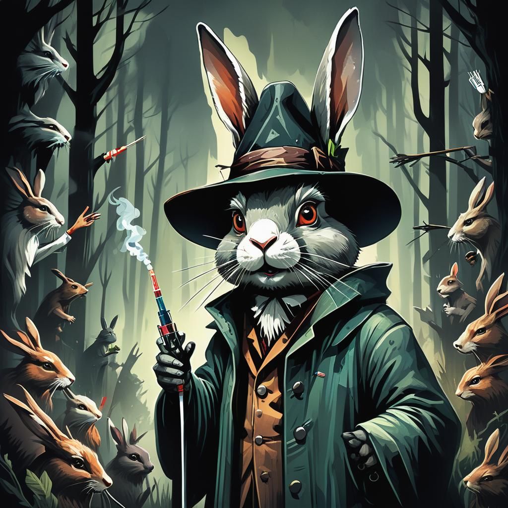 Dark Fantastical Portrait of a Menacing Rabbit