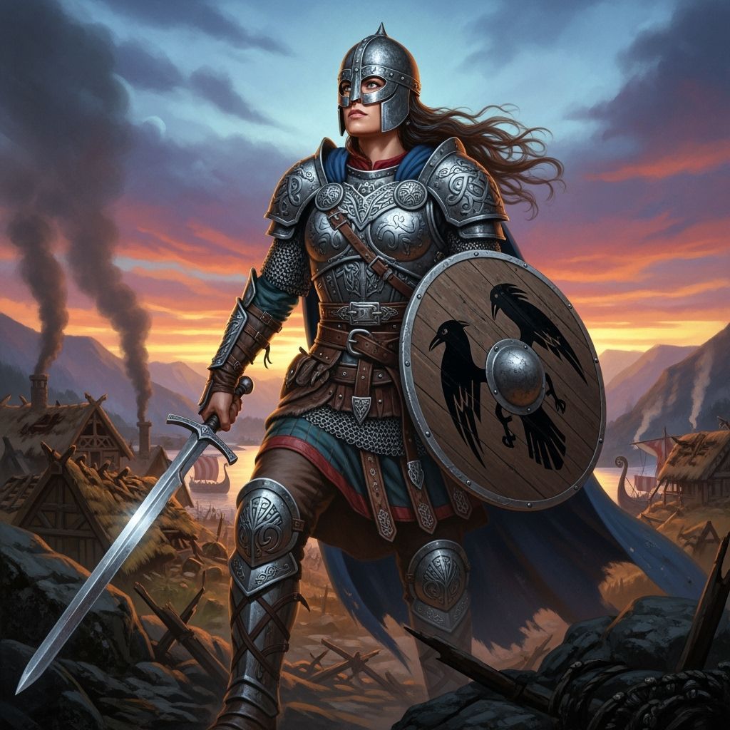 Fierce Viking Shield Maiden in Fantasy Art Style