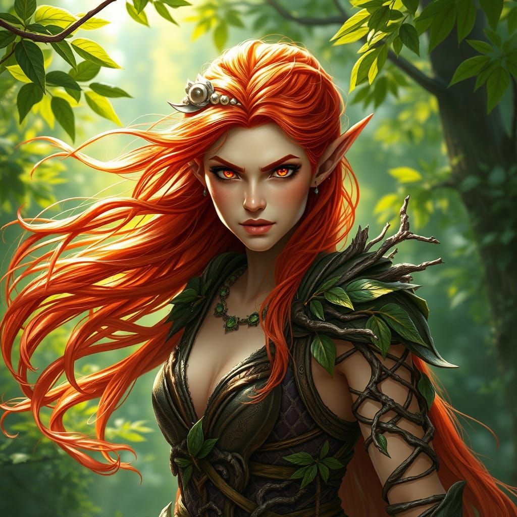Elven Druidess in Fiery Armor, Summer's Fury