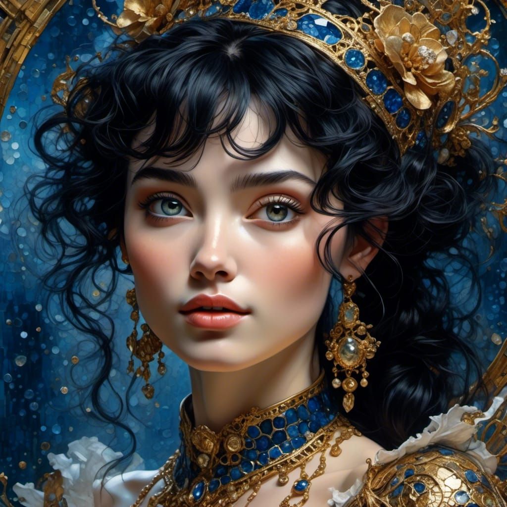 Stunning Woman with Black Hair in Rococo Style