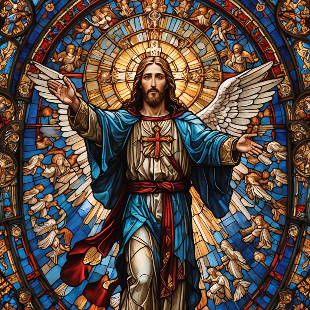 Majestic Jesus Christ in Gothic Stained Glass Art