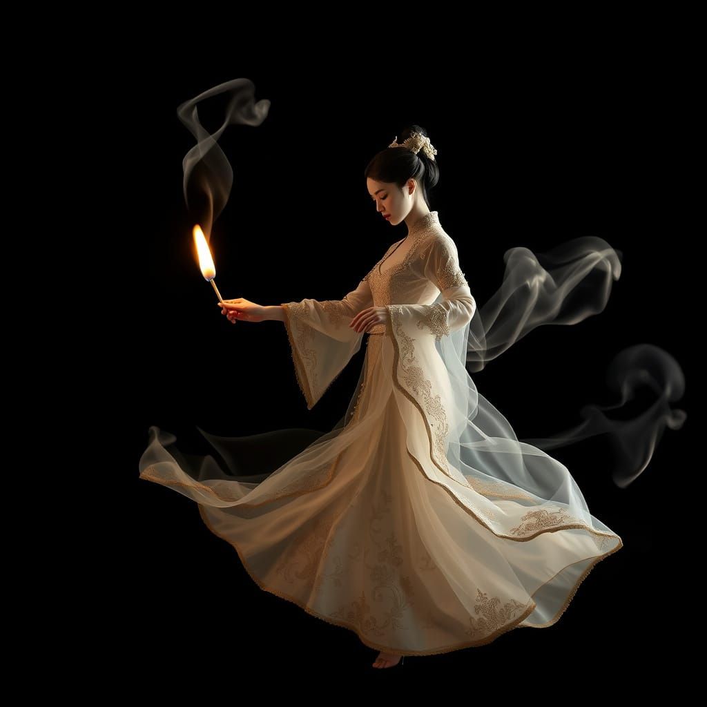 Ethereal Smoke Dancer in Chinese Costume