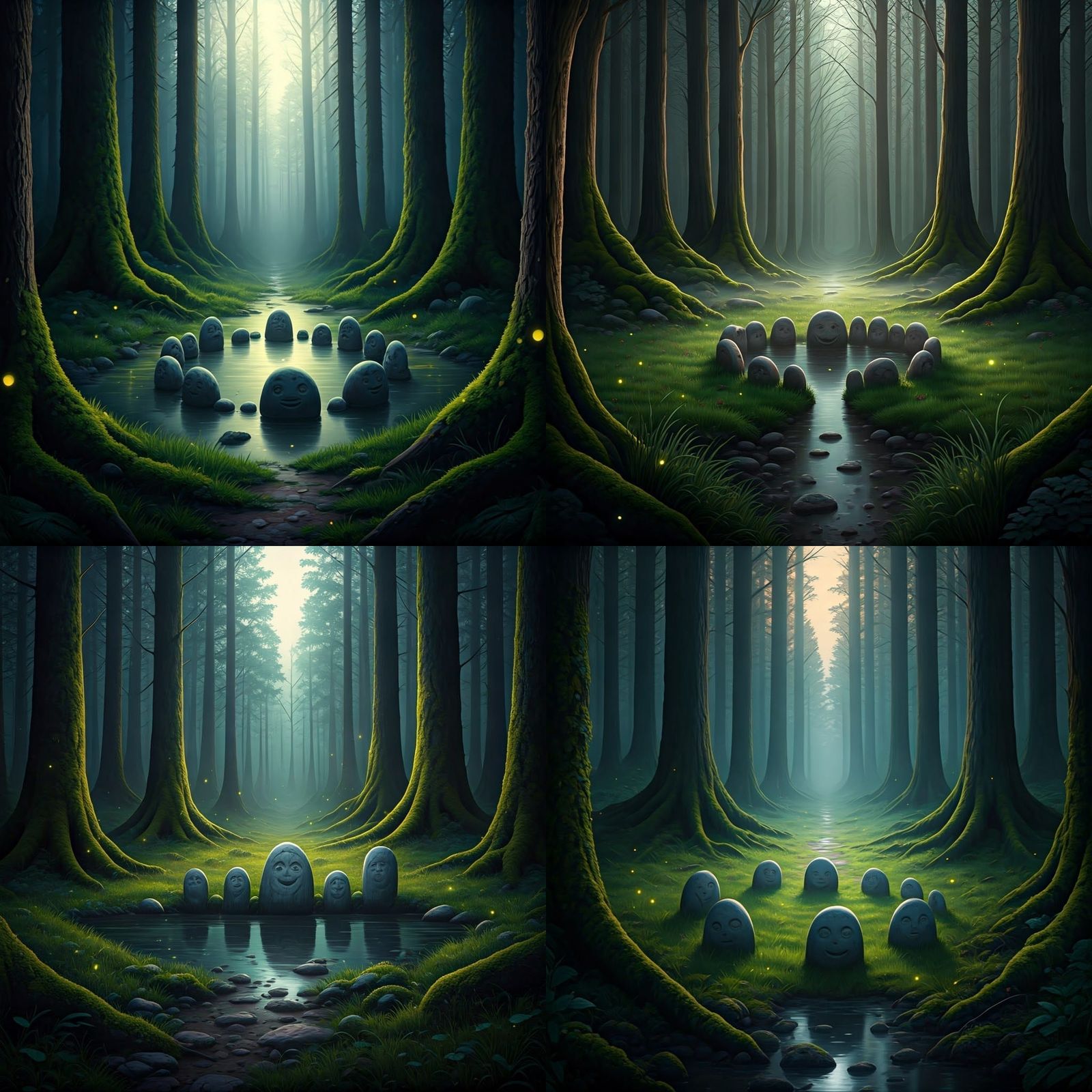 Eerie Forest Clearing at Dusk in Oil Painting Style