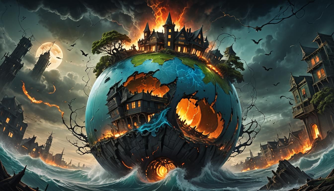 Apocalyptic Earth Globe in Dark Fantasy Style