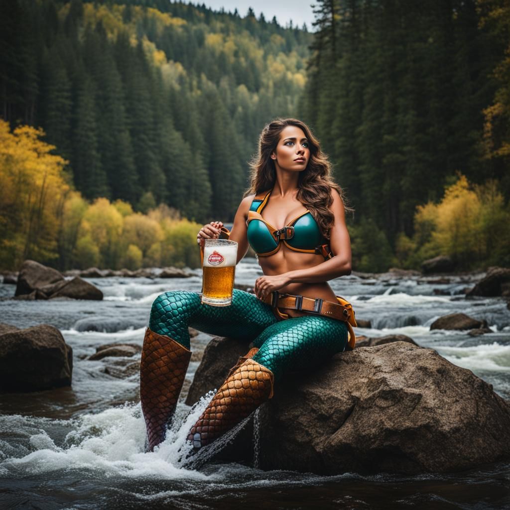 Mermaid with Beer in Raging River