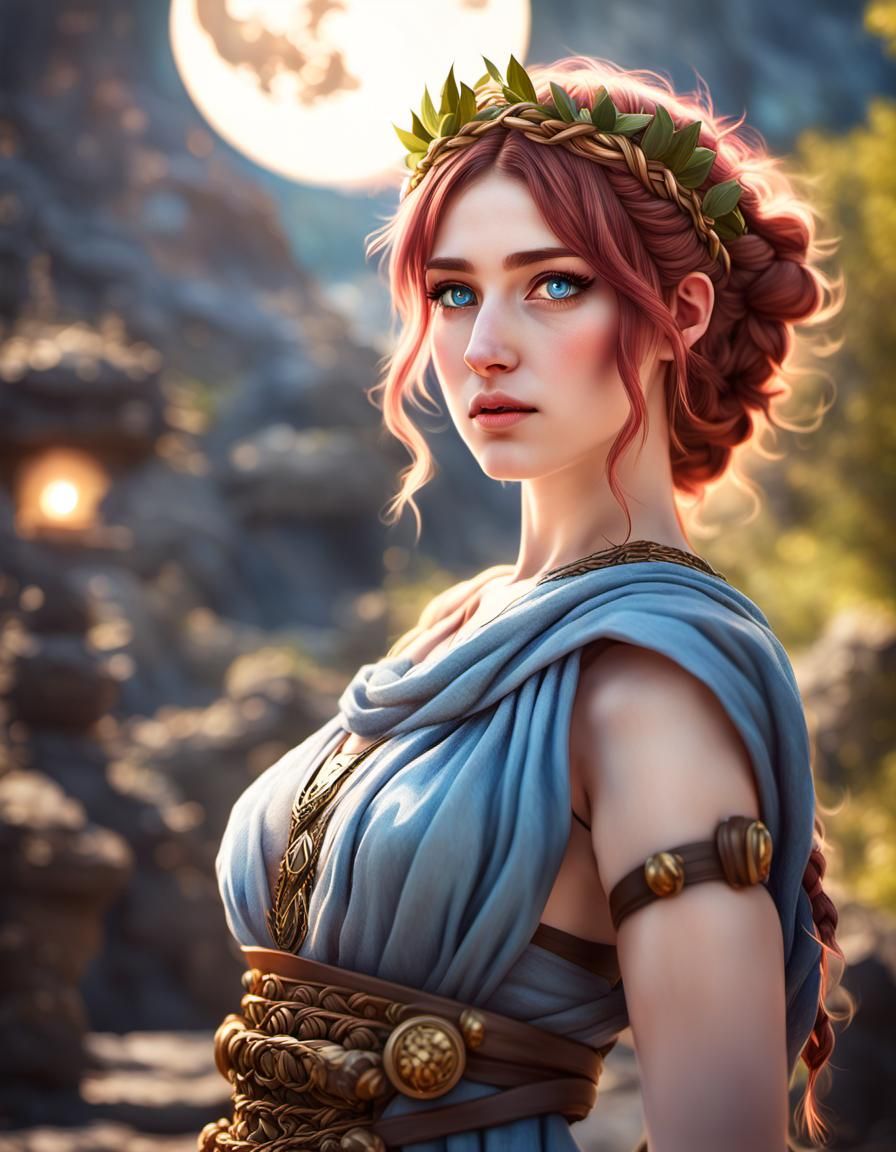 Anime Roman Maiden in Volcanic Landscape