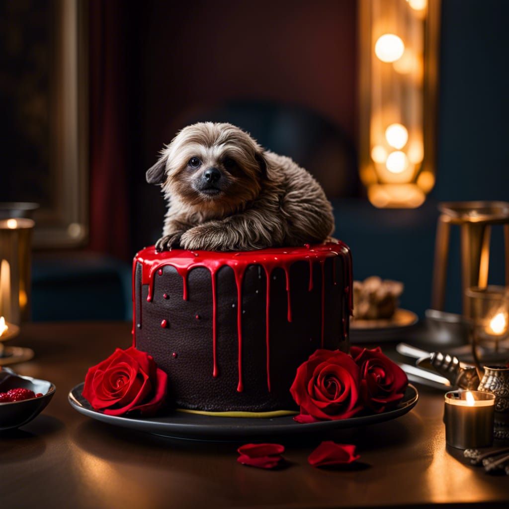 Hyperrealistic Goth Sloth Eating Red Velvet Cake