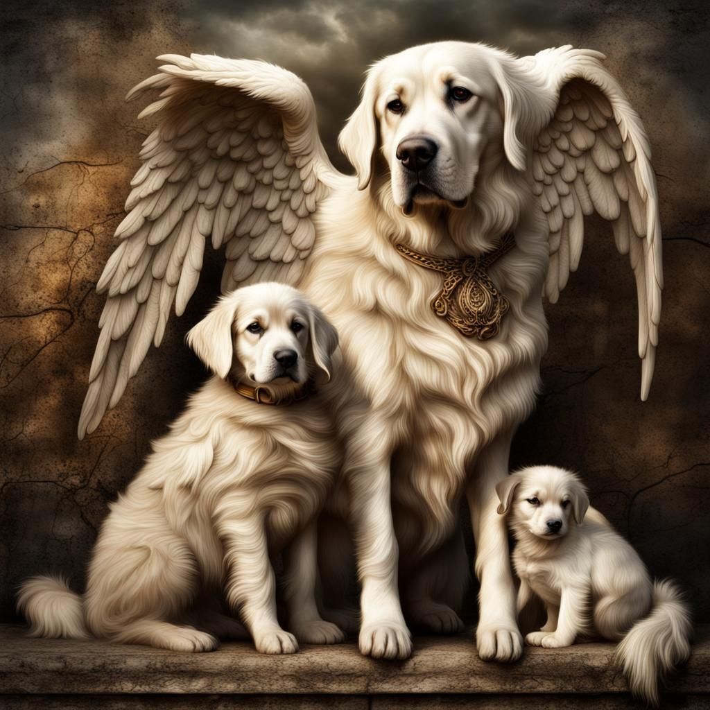 Guardian Angel Dog Protecting Puppy
