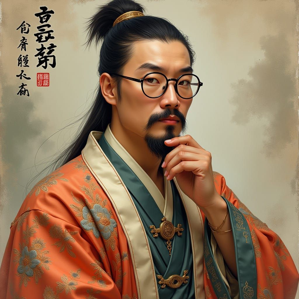 Thoughtful Qing-Era Gentleman in Traditional Silk Robe
