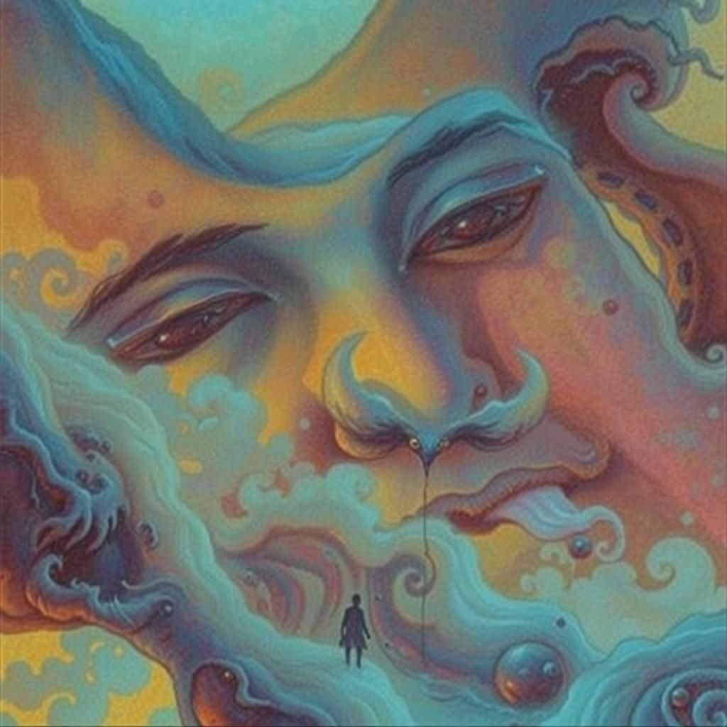 Desolate Figure Yearning in Dark Surrealist Landscape