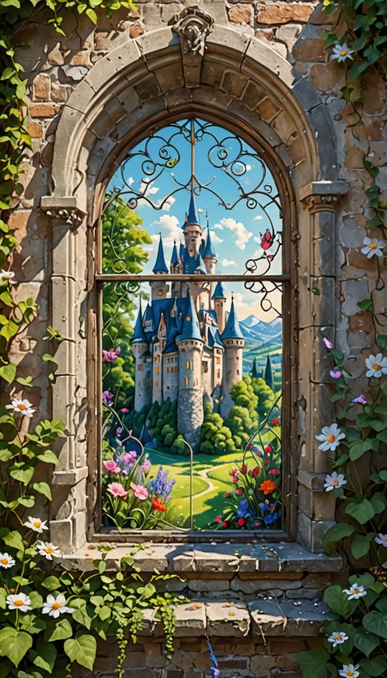 Magical Castle Window Painted with Summer Light
