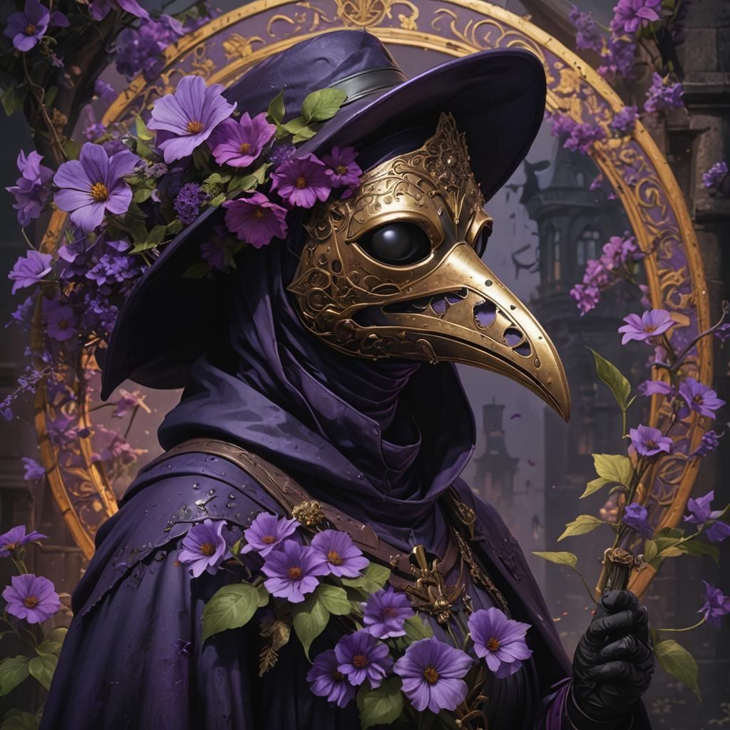 Violet Plague Doctor in Detailed Fantasy Art