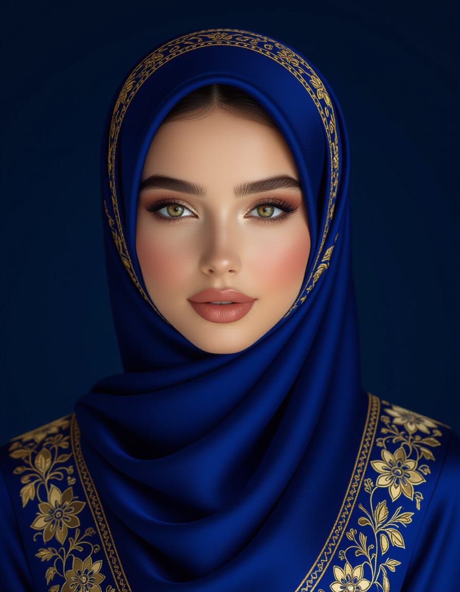 Woman in Royal Blue Silk Hijab Portrait