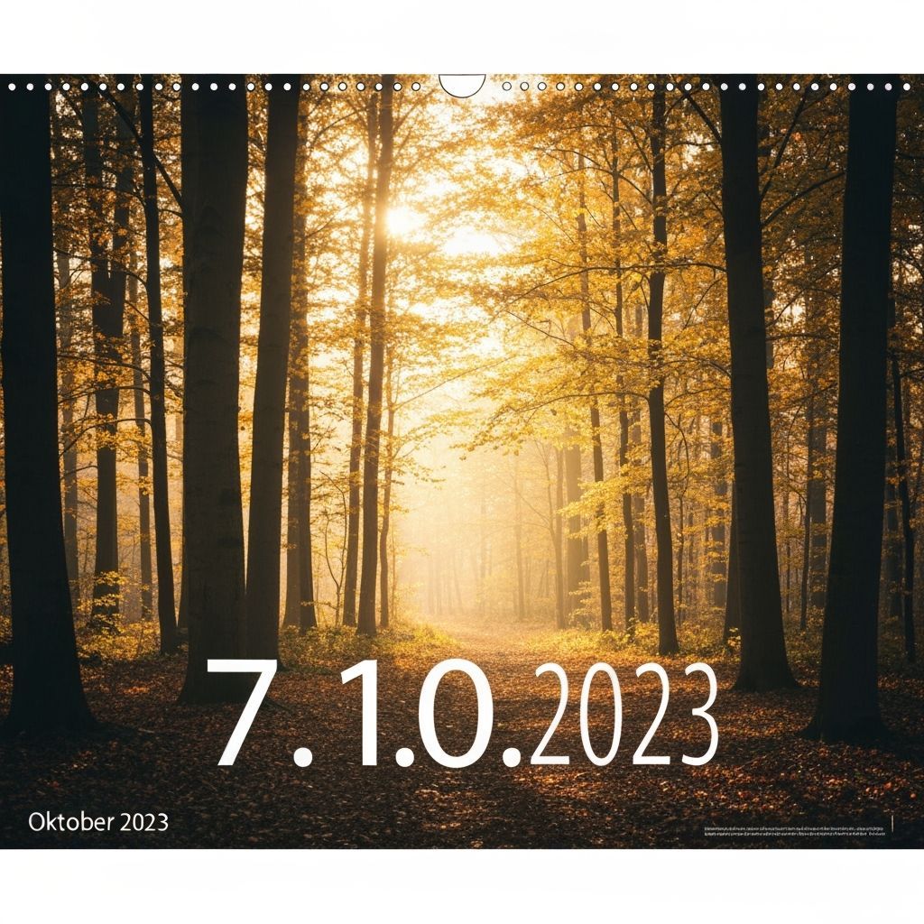 October 2023 Calendar Page with Autumn Forest Background