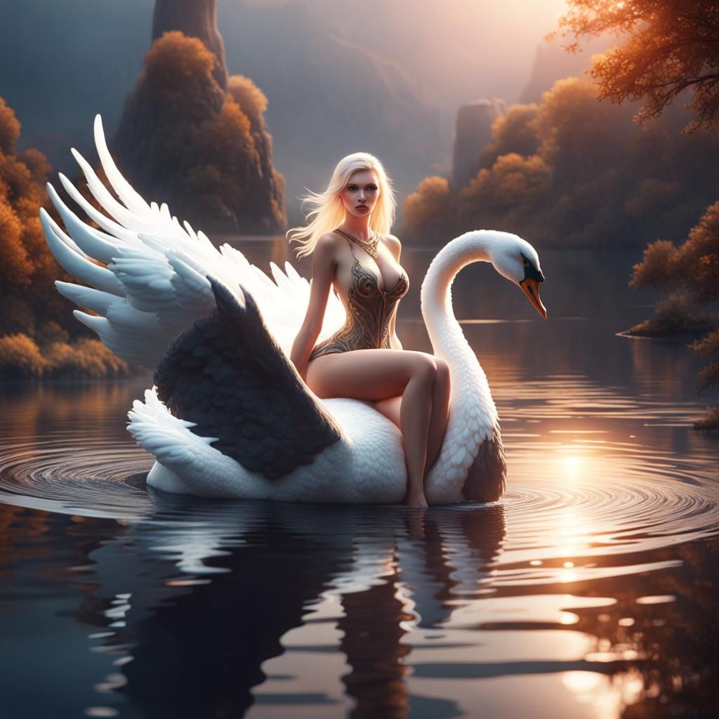 Nude Beauty Rides Swan: Fantasy Concept Art