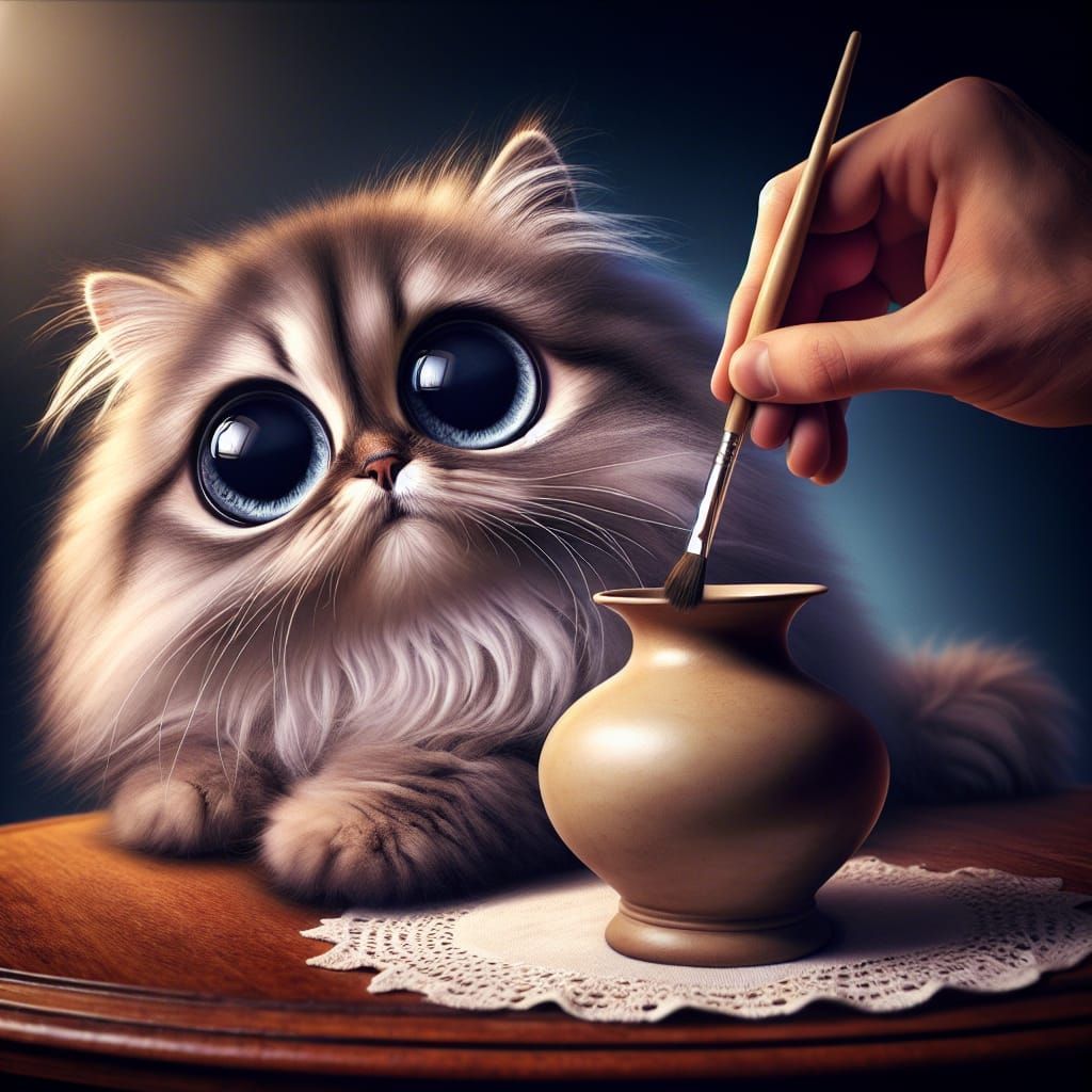 Cute Cat About to Push Vase Over