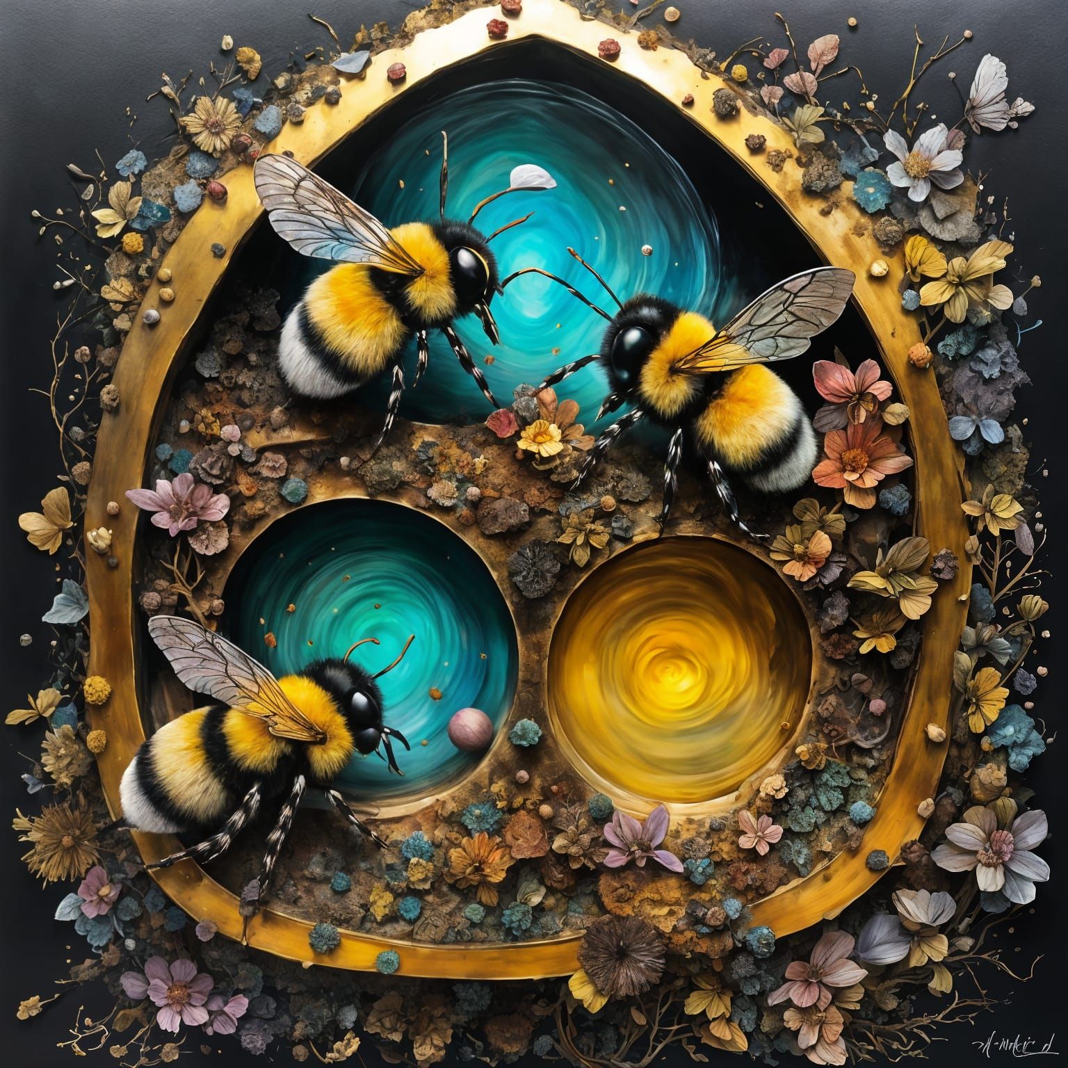 Vibrant Hive of Melting Metal and Color