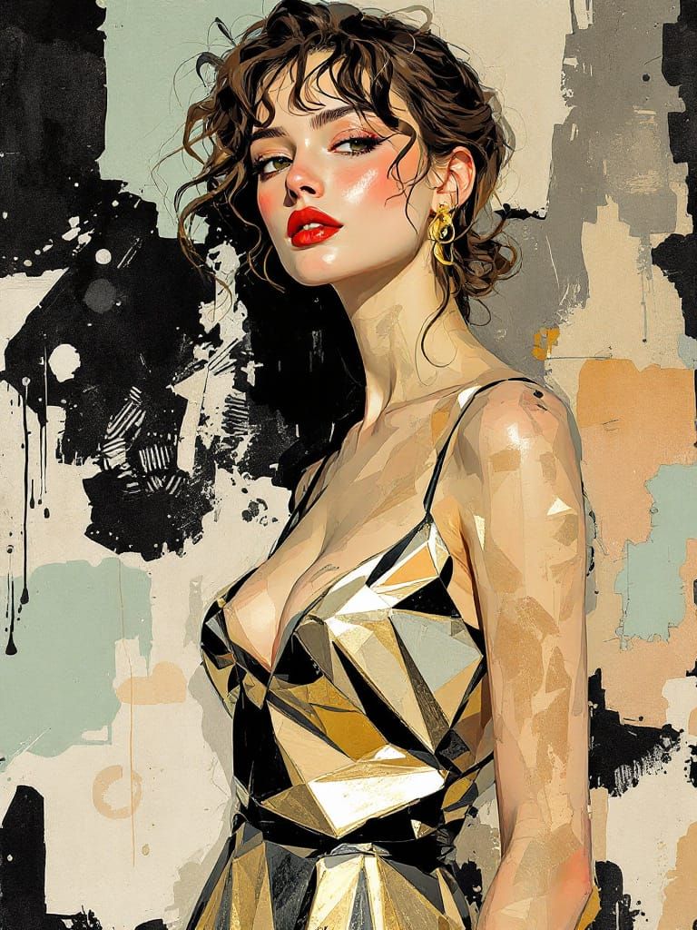 Swedish Pin-Up Woman in Gold Dress