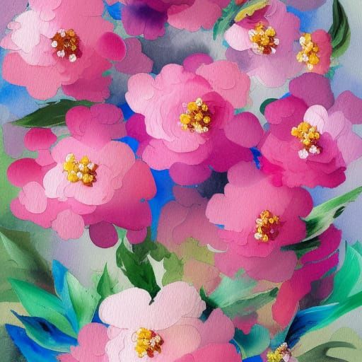 Pink Cloud Flowers Bouquet in Gouache Style
