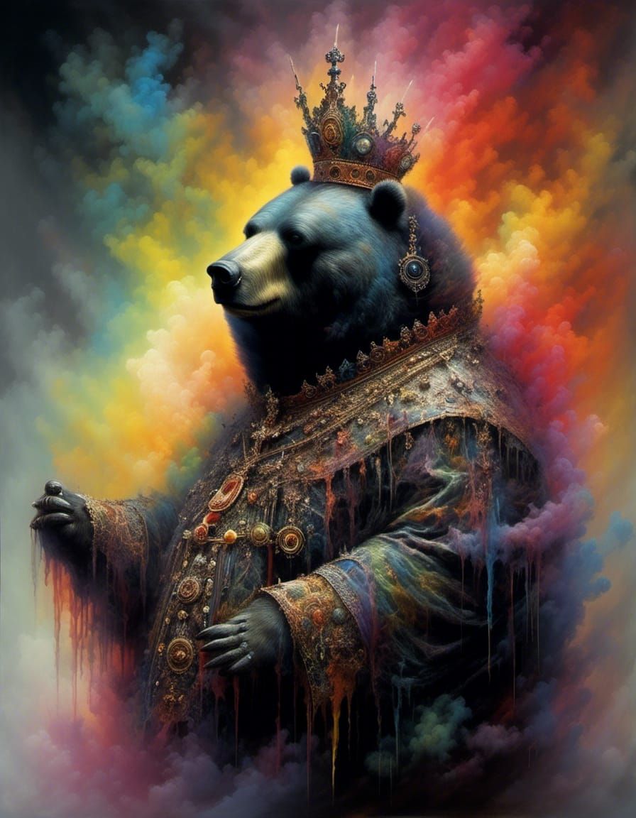 Gothic Bear Pope in Rainbow Smoke Portrait