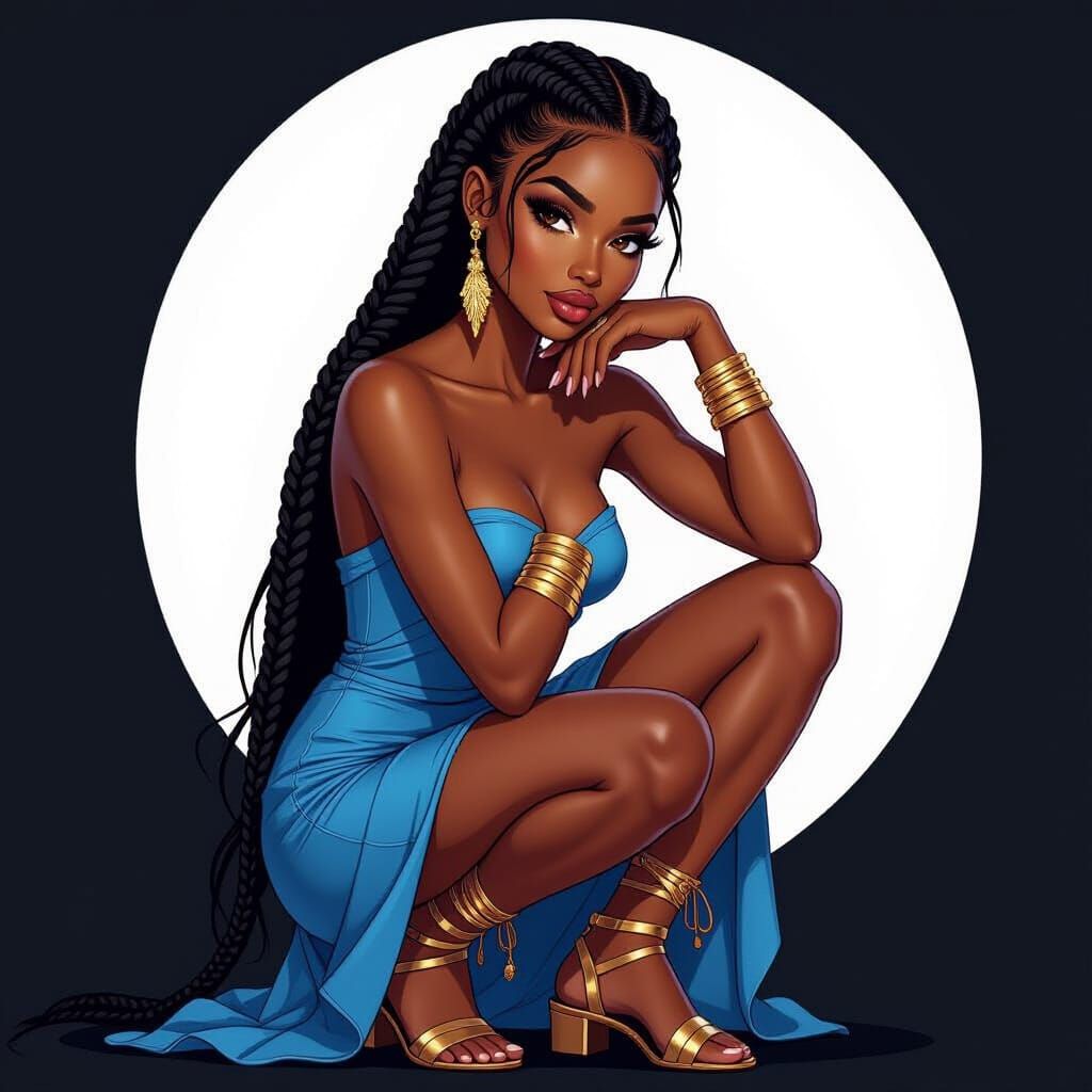 Stylish Woman in Blue Dress: A Digital Illustration