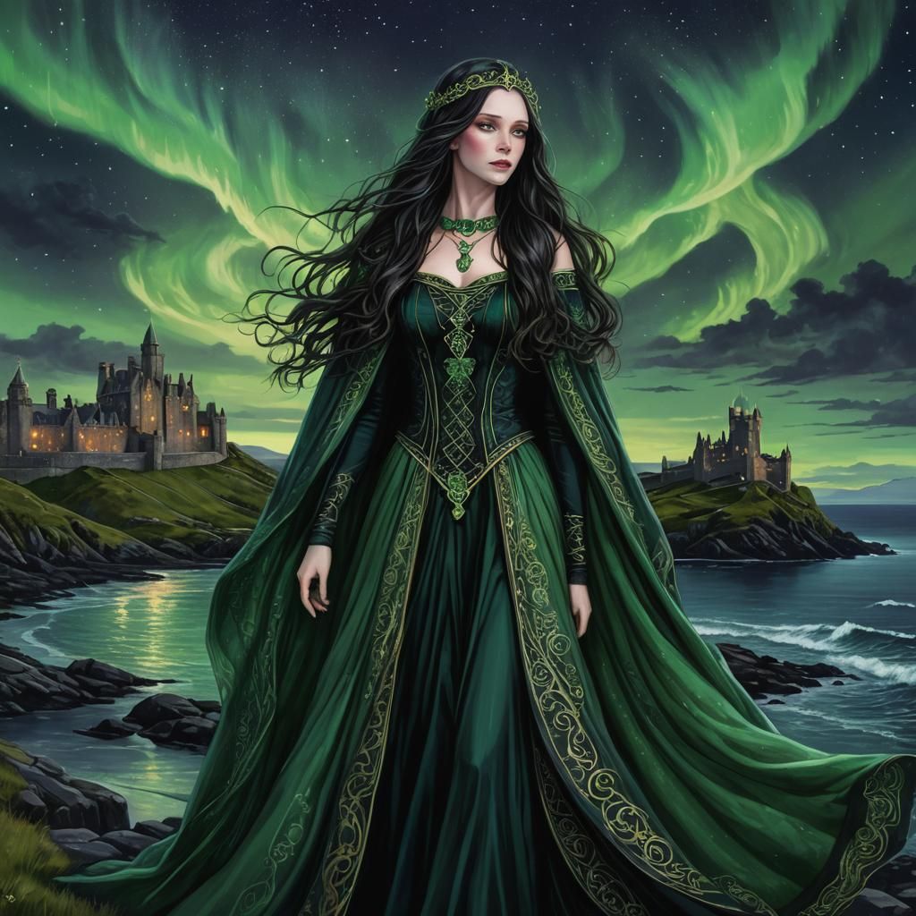Celtic Fairy Princess at Ireland Coast, Aurora Borealis