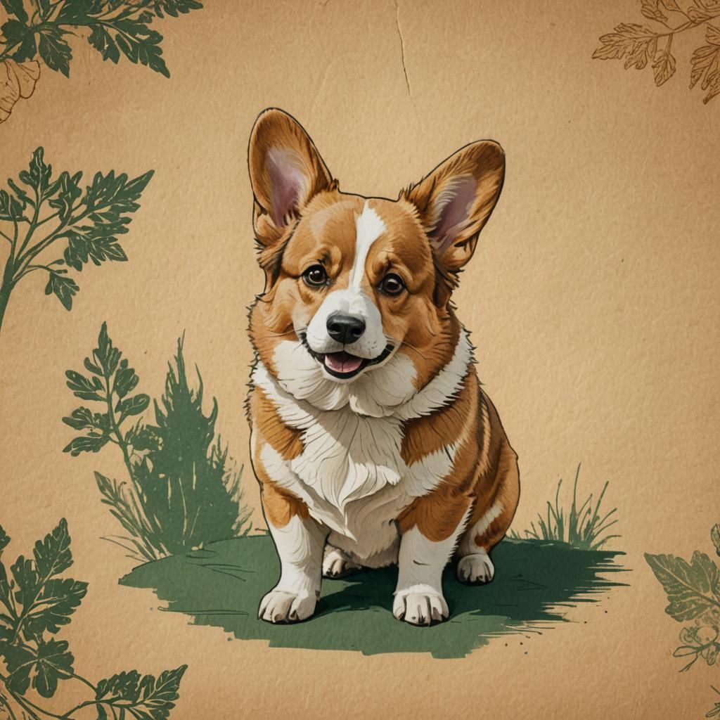 Detailed Pencil Sketch of a Corgi