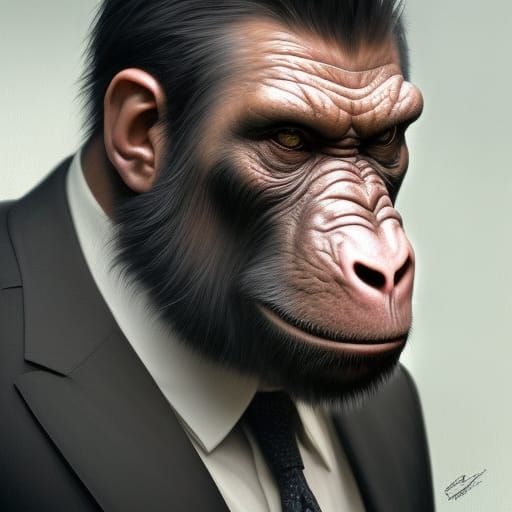 Ape in Suit Surreal Fantasy Art Portrait