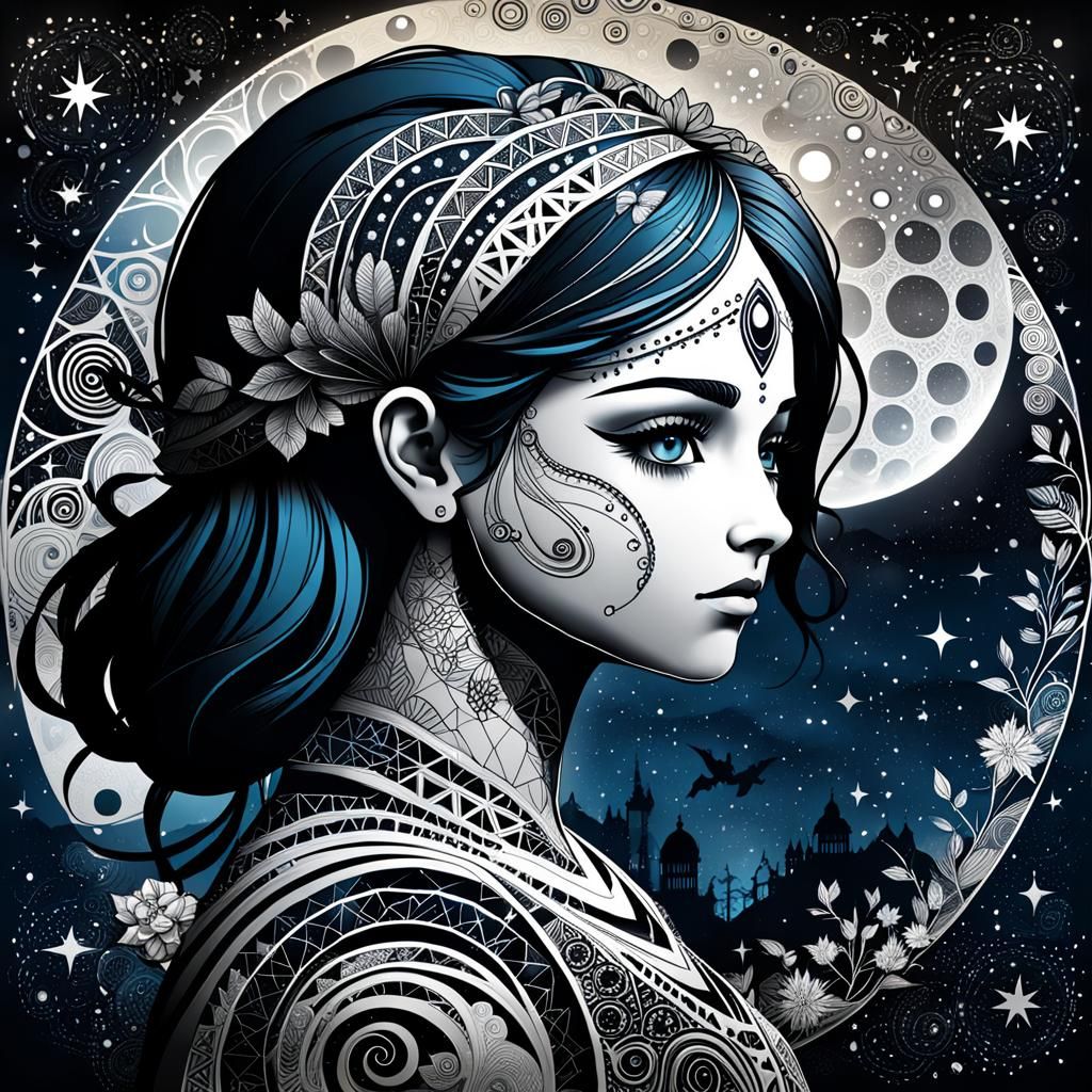 Artemis Archer Silhouette in Abstract Vector Fractal