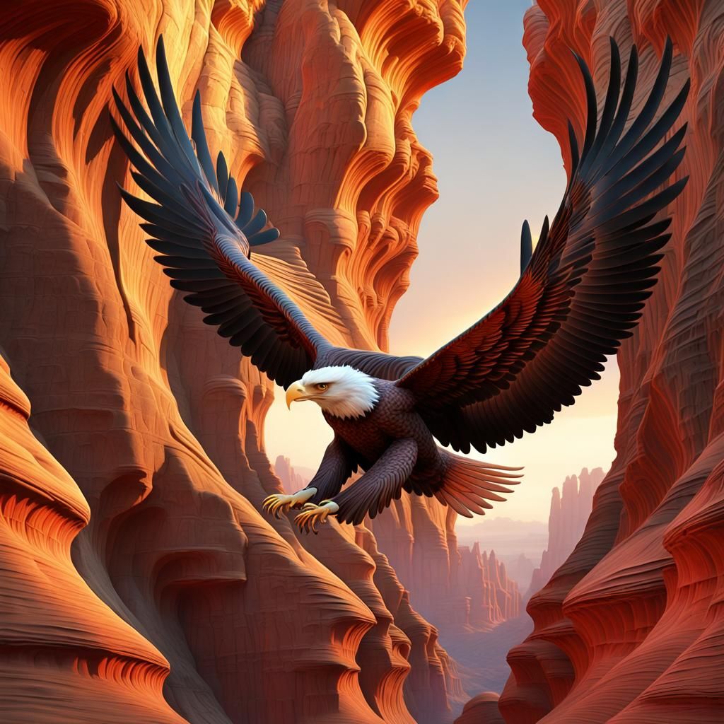 gothic eagle soaring gracefully through a whimsically styliz...