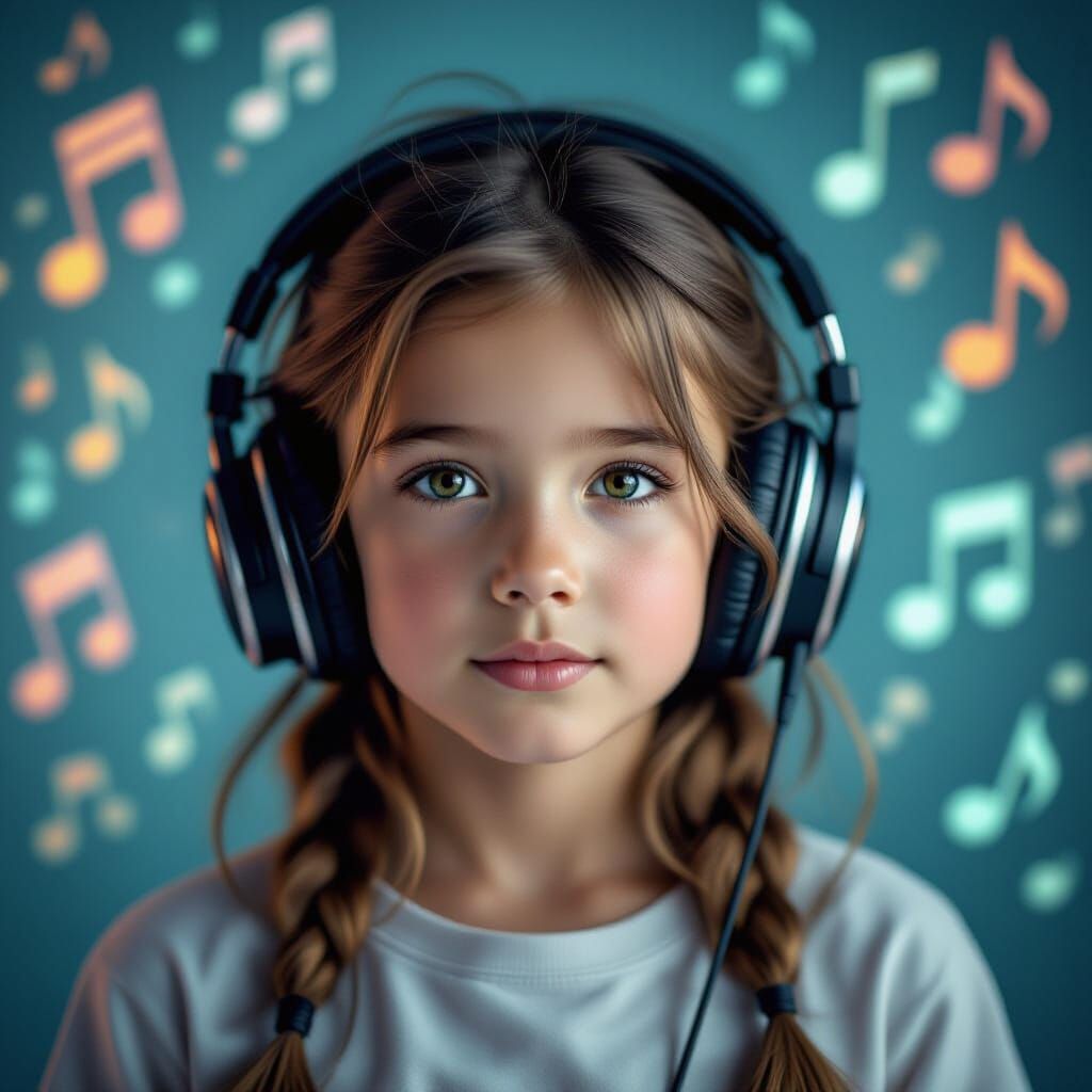 Girl Listening to Music with Headphones: Hyperrealistic Art