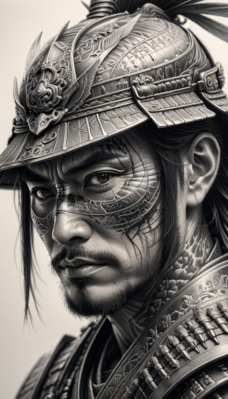 Detailed Pencil Drawing of a Samurai Warrior