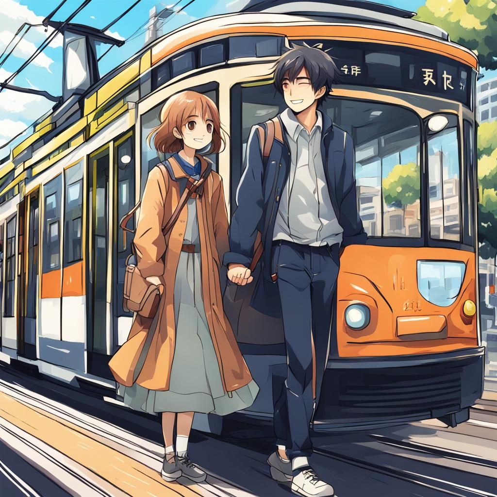 Melbourne Tram Ride: Happy Couple in Anime Style