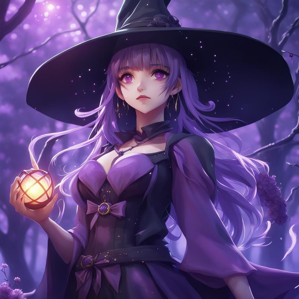 Anime Witch: Dreamy Purple Fantasy Art