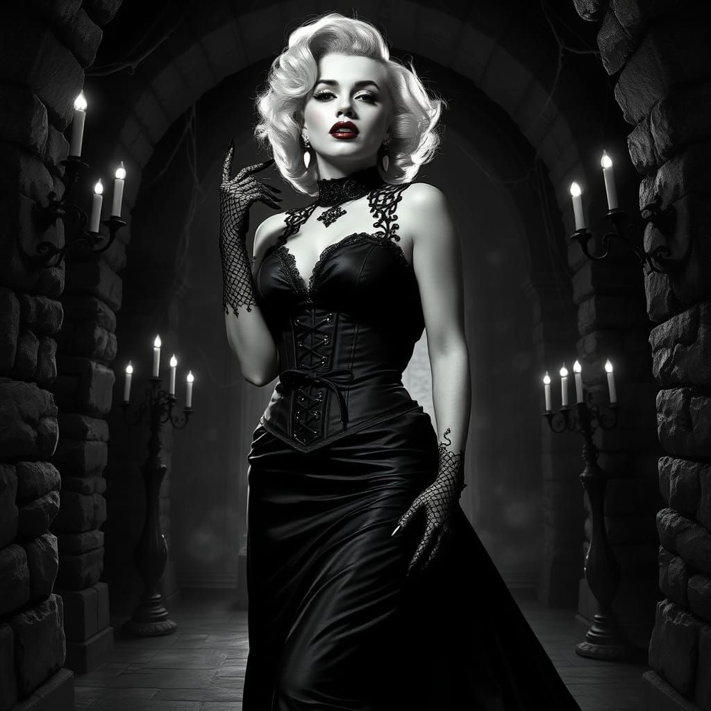 Marilyn Monroe as Gothic Vampire in Black and White