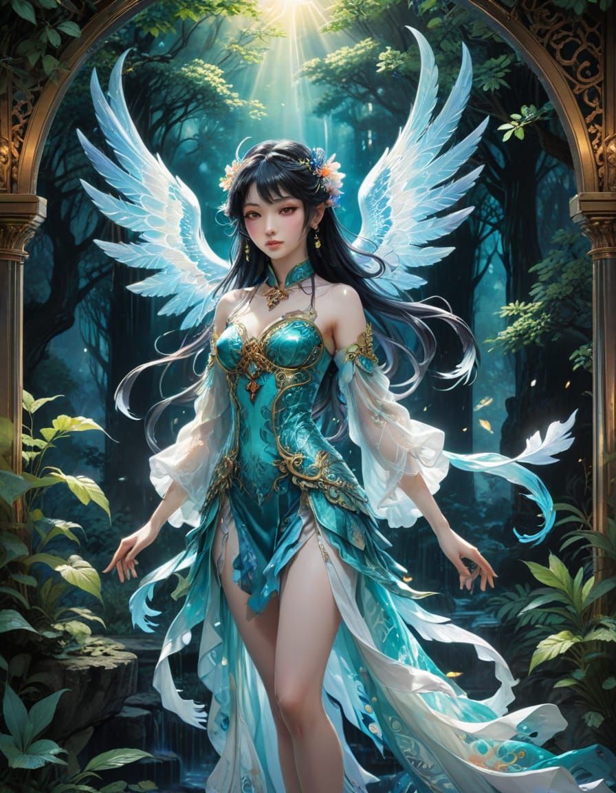 Ethereal Regal Creature Amidst Vibrant Dreamlike Landscape