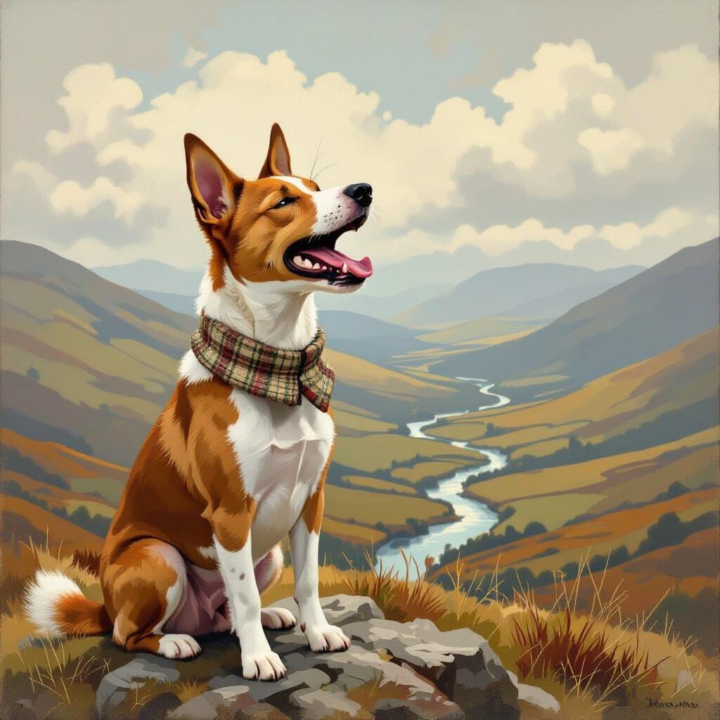 Basenji Yodeling on Irish Mountain Top in Paul Henry Style