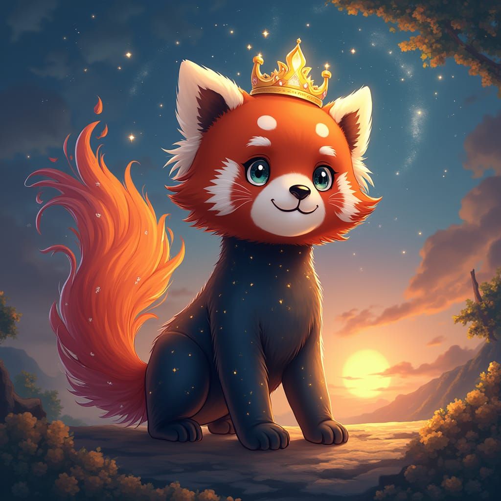 Regal Red Panda in Cosmic Crown