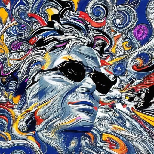 Cool Guy Strutting in Kandinsky-Style Cityscape