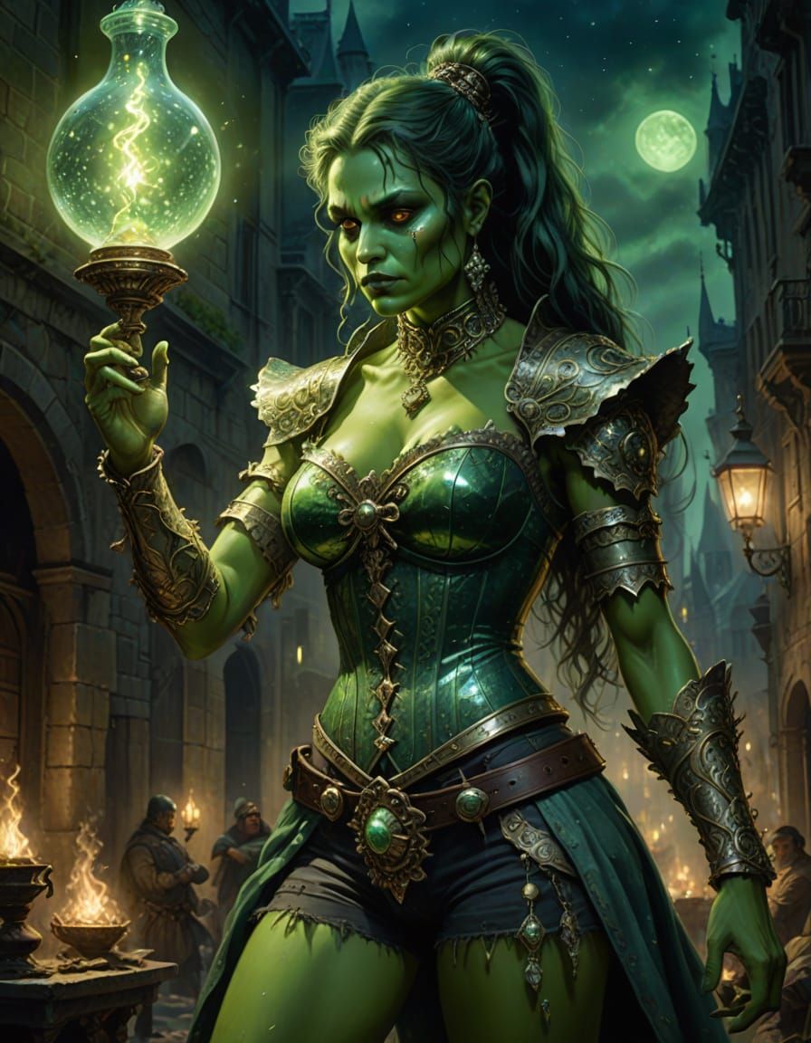Mystical Green Skin Oracle in Primitive Vogue Style
