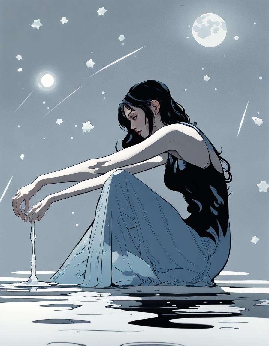 Woman Gazing at Stars: Hyperdetailed Portrait