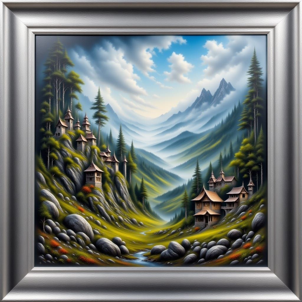 Serene Valley Village with Ornate Temples