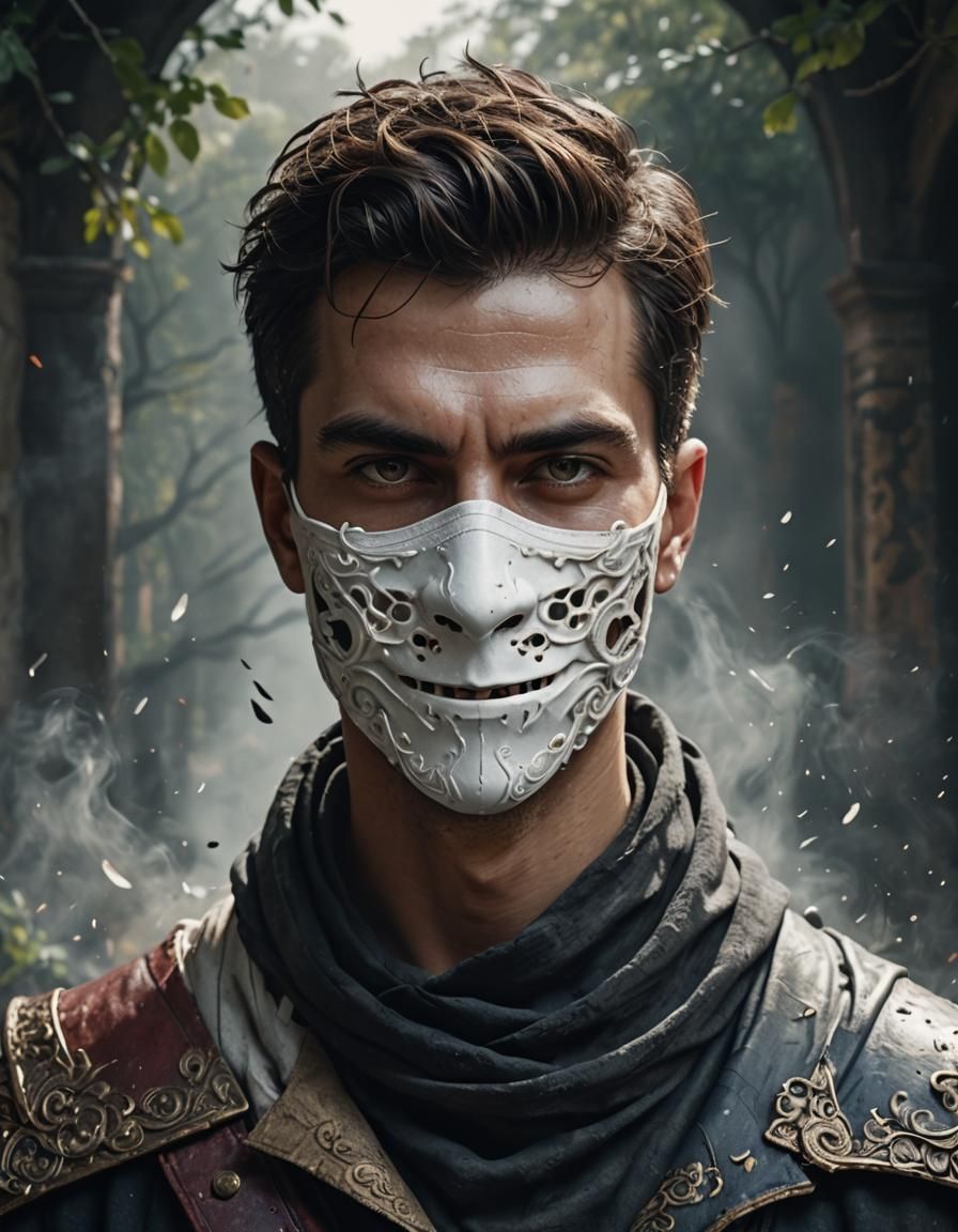 Masked Man Portrait in Detailed Digital Painting