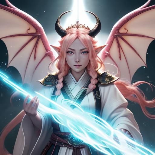 Heavenly Dragon Woman with Glowing Aura in Anime Style