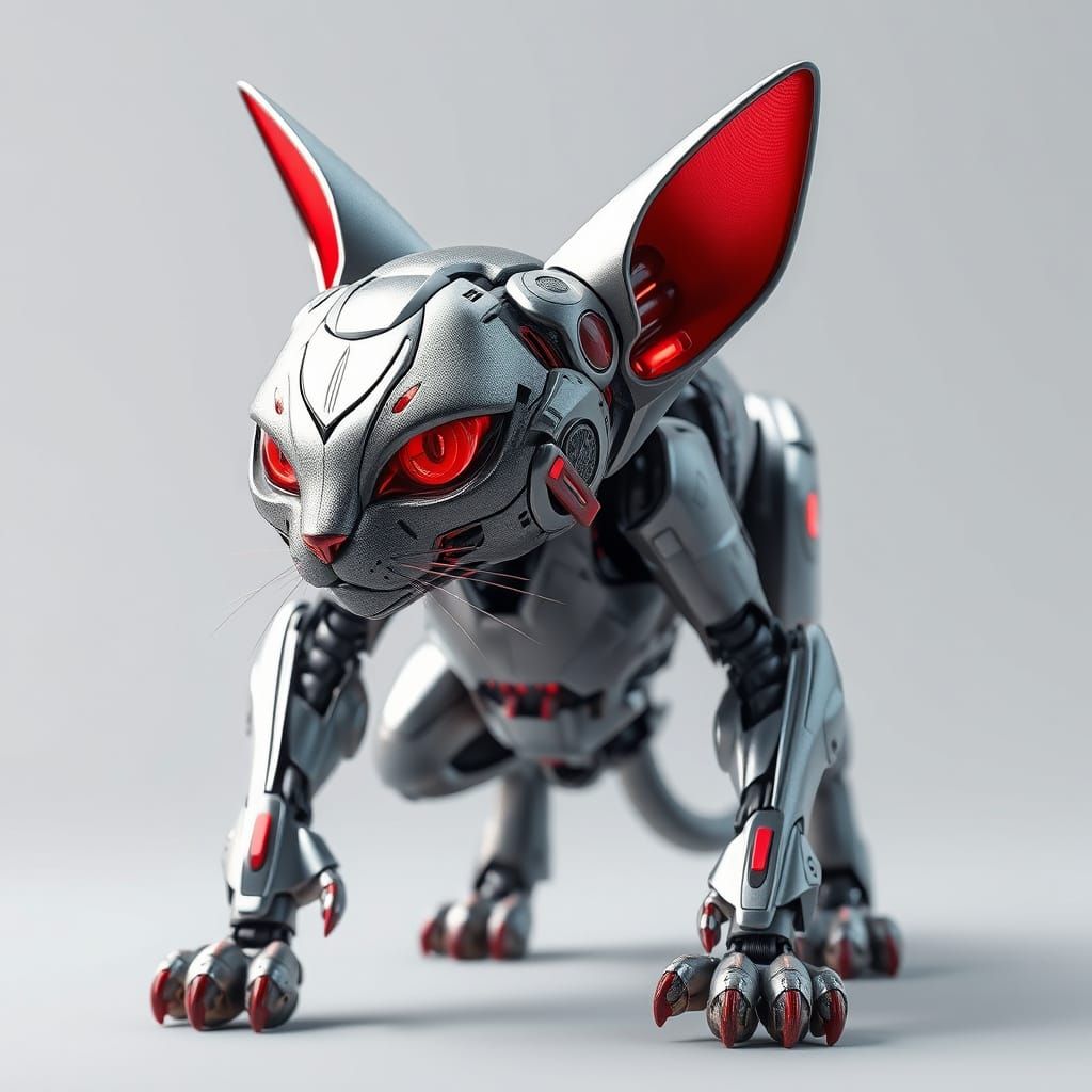 Cyborg Cat in Futuristic Stance