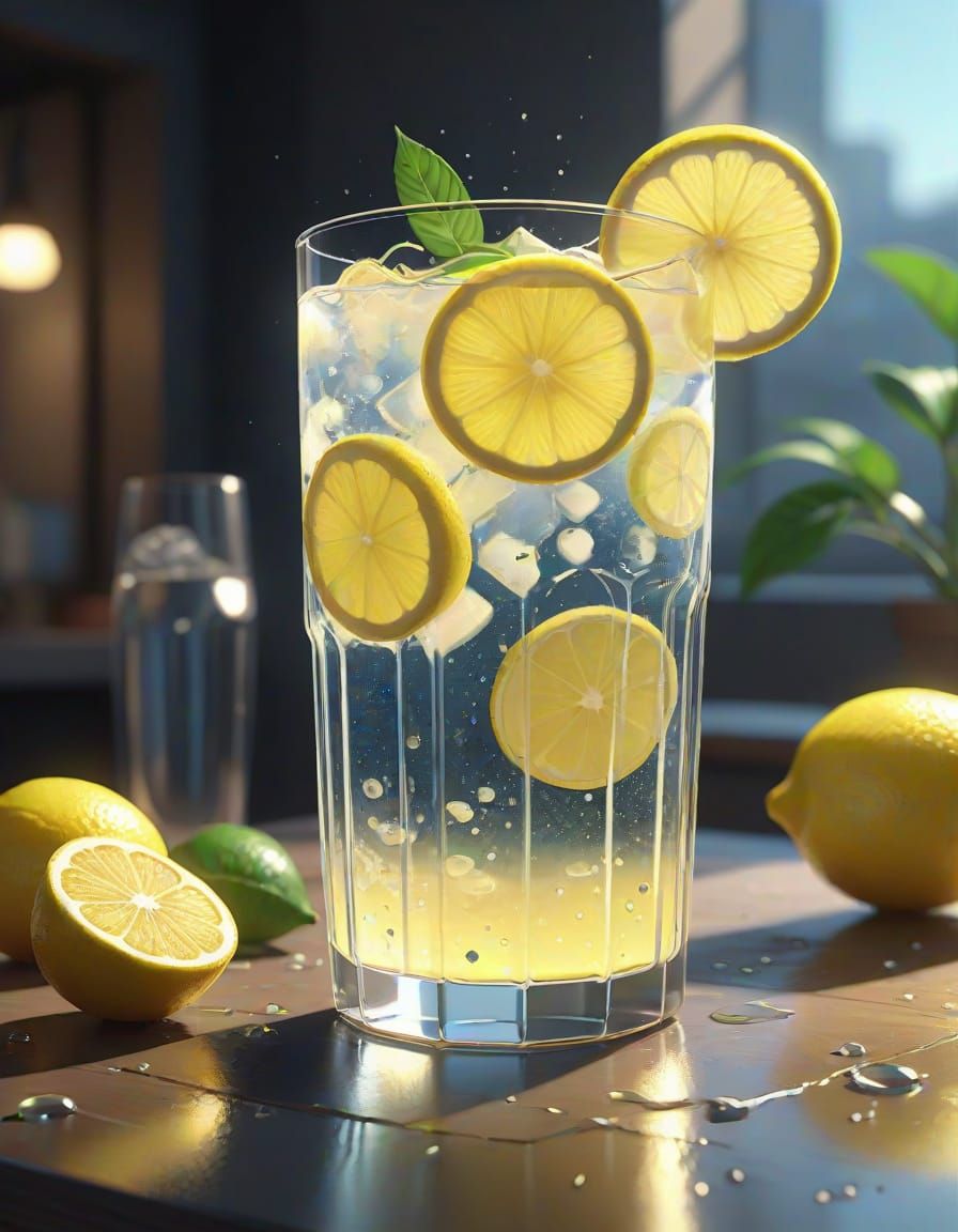 Ultra-Realistic Anime Art: Sparkling Lemonade Macro